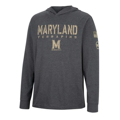 Colosseum Charcoal Maryland Terrapins Team Oht Military Appreciation Hoodie Long Sleeve T-shirt In Black