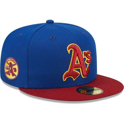 New Era Men's  Royal, Red Oakland Athletics Throwback Logo Primary Jewel Gold Undervisor 59fifty Fitt In Royal,red