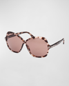 Tom Ford Rosemin Acetate Butterfly Sunglasses In Shiny Coloured Havana/ Pink