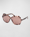 Tom Ford Rosemin Acetate Butterfly Sunglasses In Shiny Coloured Havana/pink