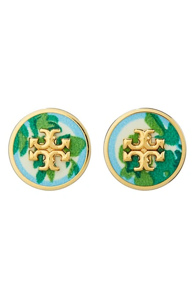 Tory Burch Kira Enamel Circle Stud Earrings In Green/gold/blue