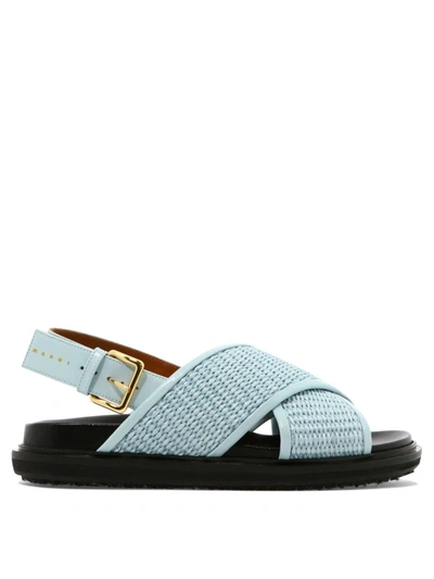 Marni Fussbett Raffia Crisscross Slingback Sandals In Light Blue