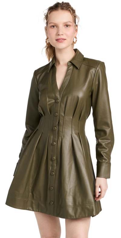 Veronica Beard Ameeta Button-front Faux Leather Mini Dress In Khaki |  ModeSens