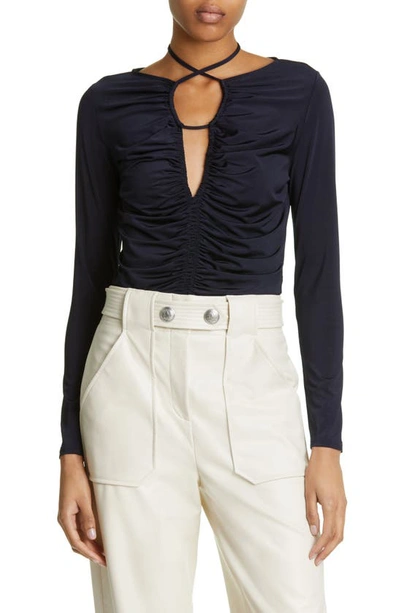 Veronica Beard Roque Ruched Front-tie Top In Navy