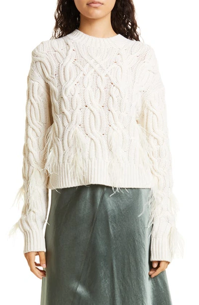 Vince Feather-embellished Cable-knit Sweater In Cream