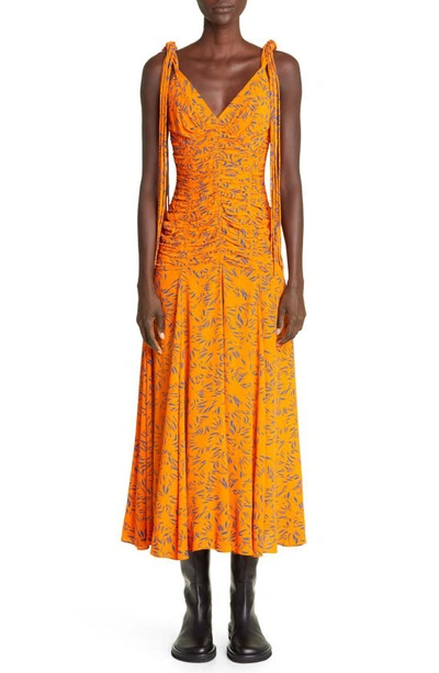 Proenza Schouler Crepe De Chine Ruched Maxi Dress In Orange Multi