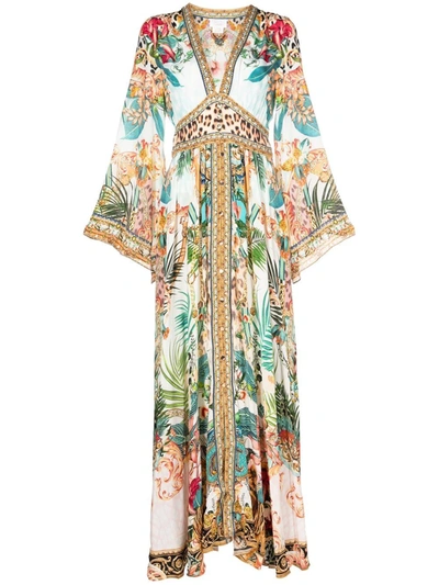 Camilla Kimono-sleeve Button-front Silk Maxi Dress In Royalty Loyalty