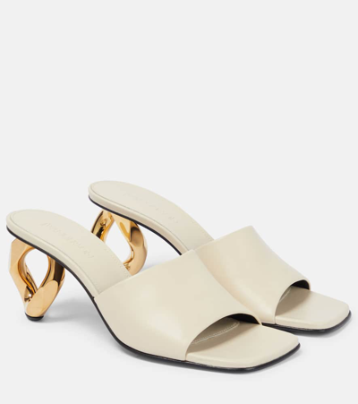 Jw Anderson Leather Chain-heel Slide Sandals In Cream