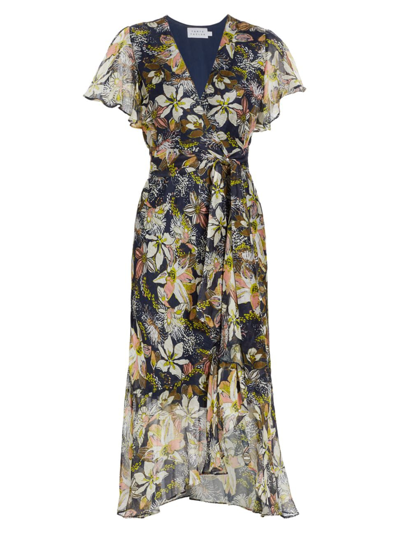 Tanya Taylor Blaire Printed Linen-silk Midi Faux-wrap Dress In Blue