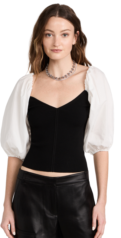 Tanya Taylor Misha Knit Balloon-sleeve Combo Top In Black