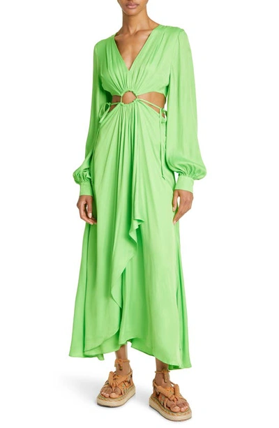 Farm Rio Lime Green Cutout Blouson-sleeve Maxi Dress
