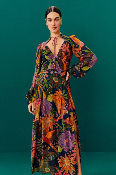 Farm Rio Cool Macaw Front-tie Midi Dress In Multicolor | ModeSens