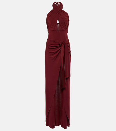 Johanna Ortiz Submerged Crossover-halter Wide-leg Jumpsuit In Wine