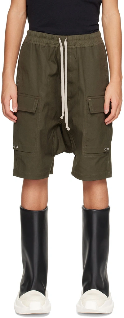 Rick Owens Pods Cotton Cargo Shorts In Green