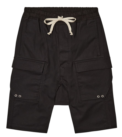 Rick Owens Kids' Pods Cotton Cargo Bermuda Shorts In Black