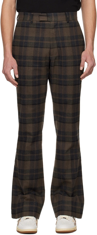 Amiri Checked Flared Cotton-blend Pants In Brown