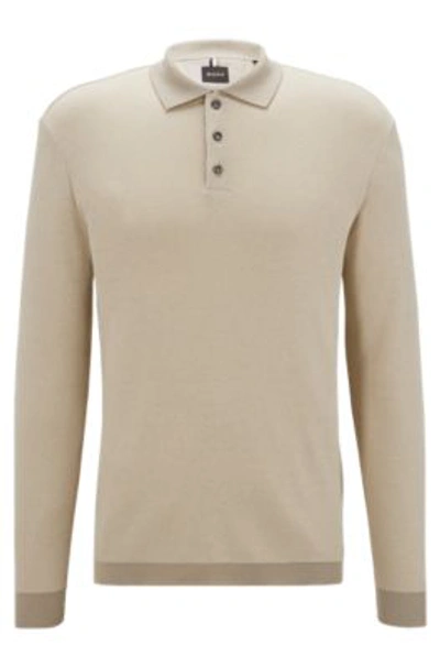 Hugo Boss Long-sleeved Polo Shirt In Cotton And Cashmere In White