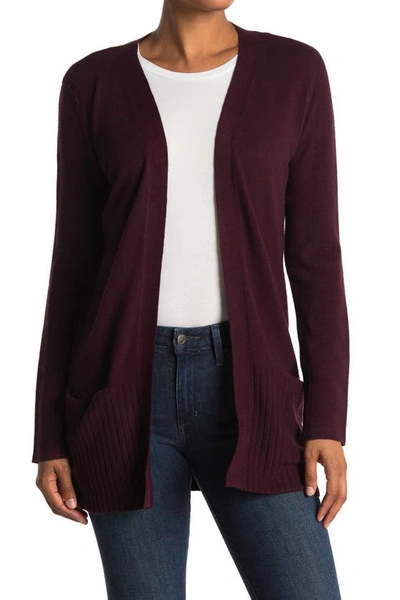 Cyrus Long Sleeve Ribbed Cozy Pocket Cardigan In Burgundy