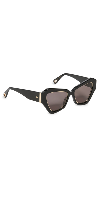 Lele Sadoughi Lara Wide Cateye Sunglasses In Black/gray Solid