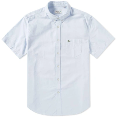 Lacoste Short Sleeve Button Down Oxford Shirt In Blue