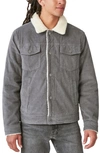 Lucky Brand Kenton Corduroy Faux Shearling Lined Trucker Jacket In Brown