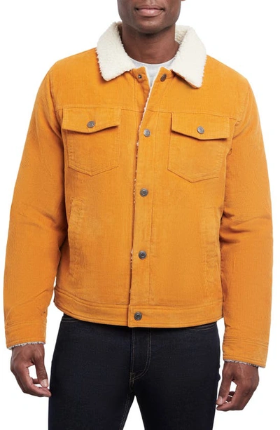 Lucky Brand Kenton Corduroy Faux Shearling Lined Trucker Jacket In Inca Gold