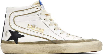 Golden Goose Slide Leather Upper Star List And Wave Foam Toungue Suede All Around In 11198 White/yellow/b