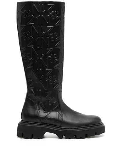 N°21 Logo-embossed Leather Boots In Black
