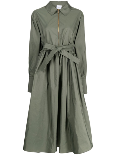 Patou Tied-waist Zipped Dress In Green