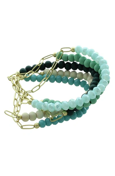Olivia Welles Gianna Bead & Link Bracelet Set In Worn Gold / Turquoise