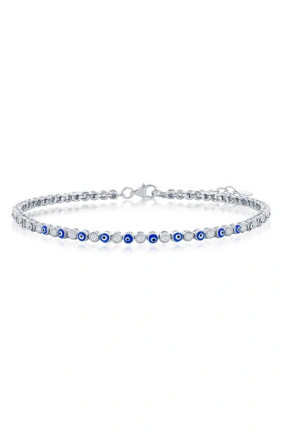 Simona Evil Eye Cubic Zirconia Tennis Anklet In Blue