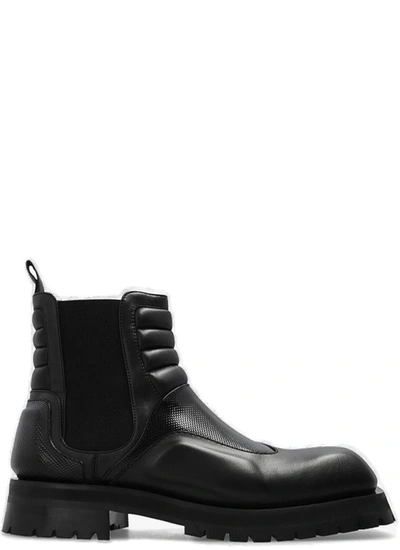 Balmain Panelled Square Toe Quilted Boots In Noir