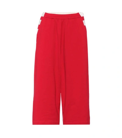 Y-3 Cropped Cotton Trackpants In Red