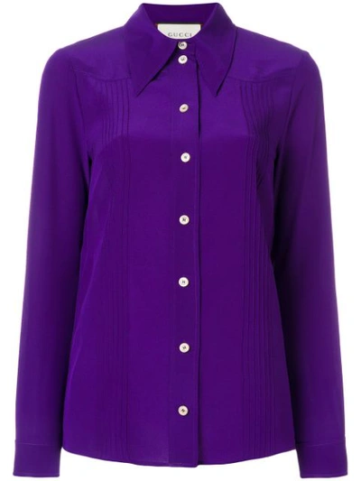 Gucci Pintucked Silk Crepe De Chine Shirt In Violet Indigo