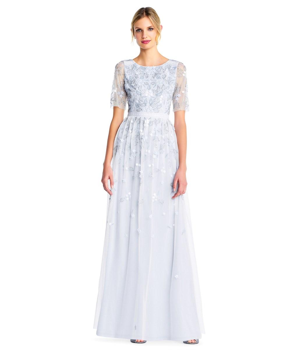 adrianna papell white beaded gown
