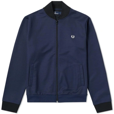 Fred Perry Tipped Bomber Track Jacket In Blue