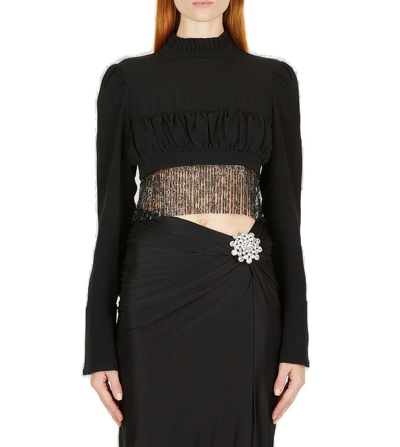 Rabanne Fringed-detail High-neck Dressy Top In Black