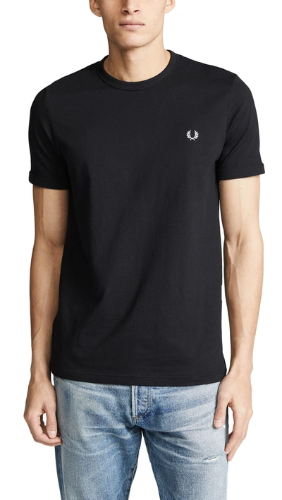Fred Perry Pique Logo Crew Neck T-shirt In Navy Exclusive At Asos - Navy In Black