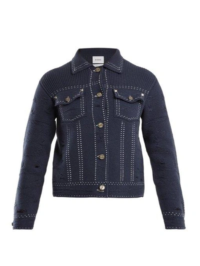 Barrie Contrast-stitch Distressed Cashmere Jacket In Blue