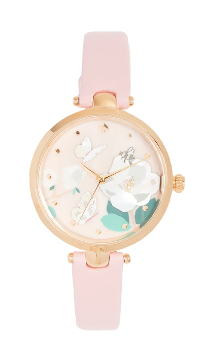 Kate Spade Holland Magnolia Pink Leather Watch In Gold