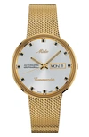 Mido Men's Swiss Automatic Commander Gold-tone Pvd Stainless Steel Mesh Bracelet Watch 37mm In Silver