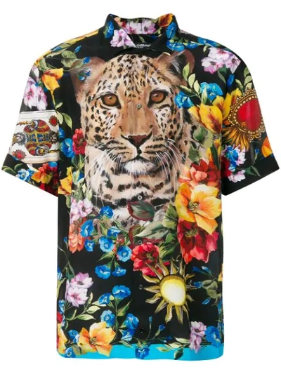 Dolce & Gabbana Leopard And Floral Print Shirt In Blue