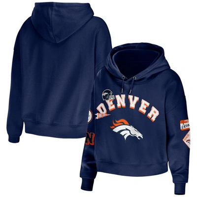 Wear By Erin Andrews Navy Denver Broncos Plus Size Modest Cropped Pullover Hoodie