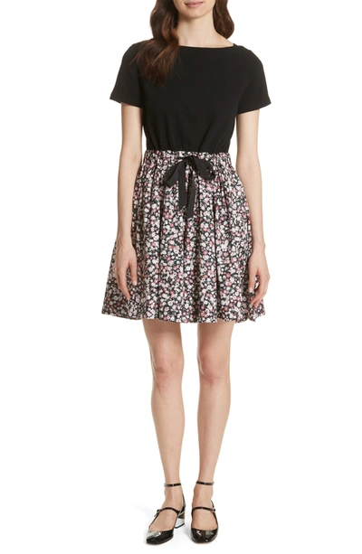 Kate Spade Wildflower Mixed-media A-line Dress In Black