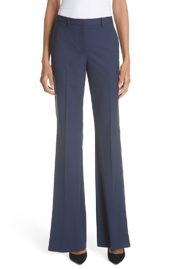 Theory Demitria High-Rise Flared Stretch-Wool Trousers In Sea Blue ...
