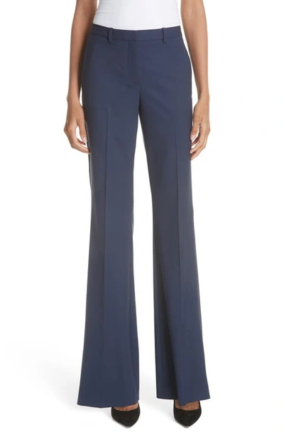 Theory Demitria High-rise Flared Stretch-wool Trousers In Sea Blue