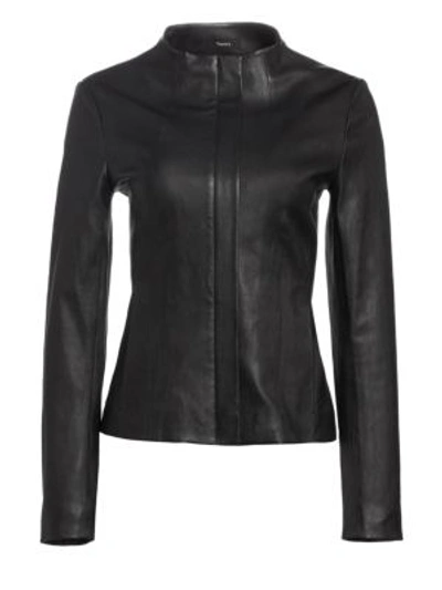 Theory Sculpted Zip-front Bristol Lamb Leather Jacket In Black