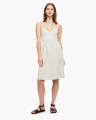 Theory Woman Striped Linen Dress Off-white In Blue White