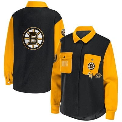 Wear By Erin Andrews Black/gold Boston Bruins Colorblock Button-up Shirt Jacket
