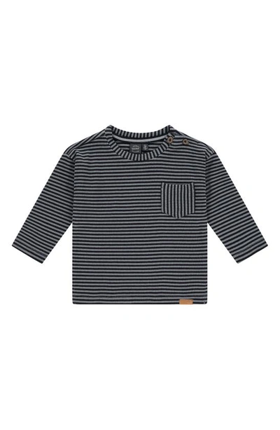 Babyface Babies' Stripe Long Sleeve Pocket T-shirt In Ash